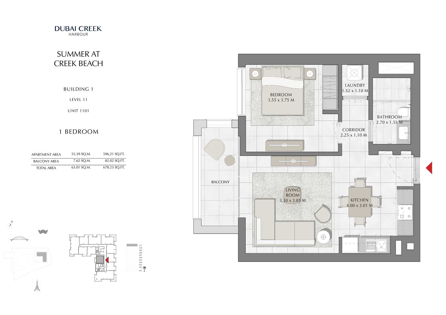 1 Br Building 1 Level 11 Unit 1101, Size 678 Sq Ft